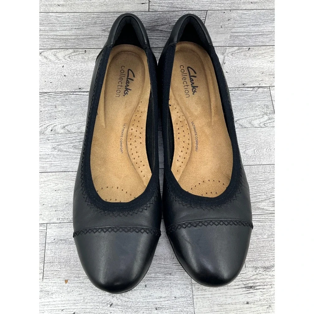 Clarks Collection‎ Ultimate Comfort Black Leather Flats Shoes Women Size 9.5 M